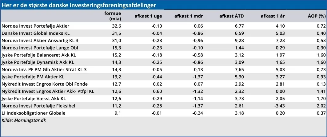 Her er de største danske investeringsforeningsafdelinger